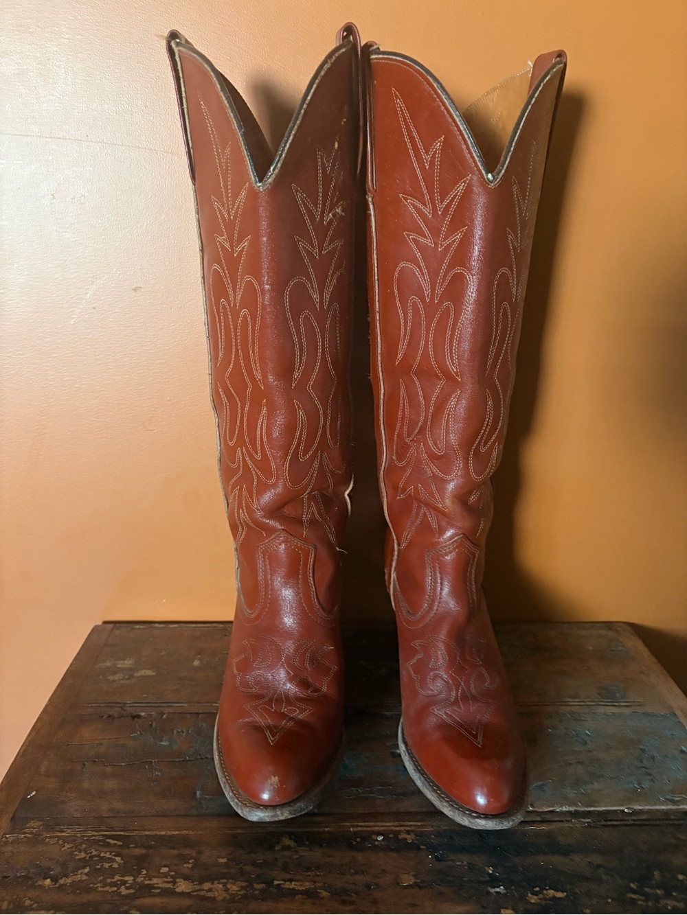 Women's Tall Western Cowboy Boots - Brown Leather - Size 8